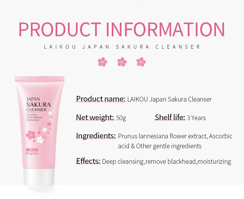 Sakura Cleanser Rich Foam Deep Clean Remove Grease Improve Oily Face Wash Cream Gentle Moisturizing Remove Blackhead Cleanser